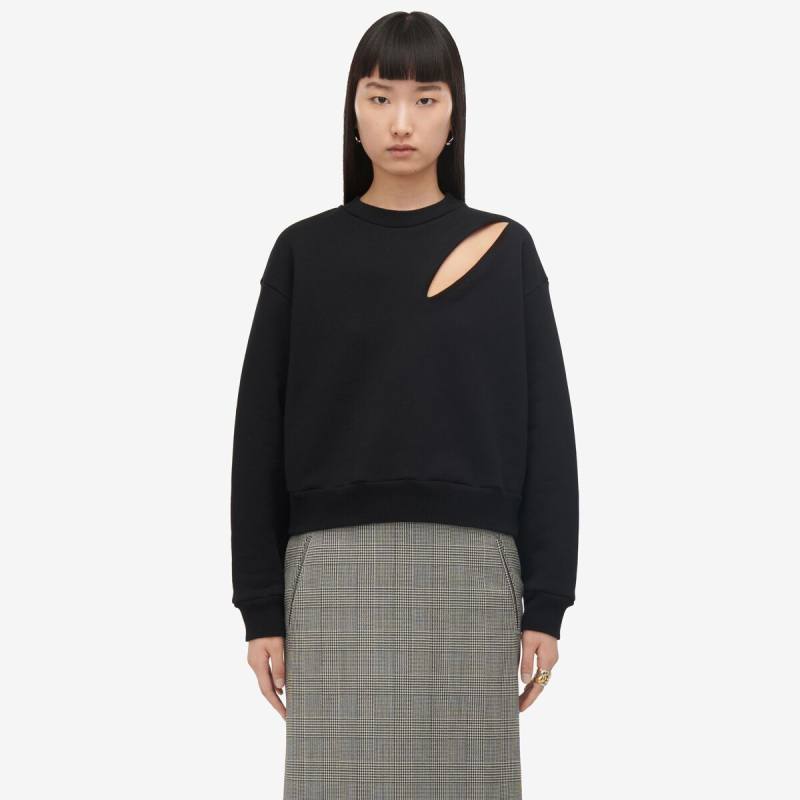 Alexander McQueen Women's Black Slashed Sweatshirt - 12 (Cotton)